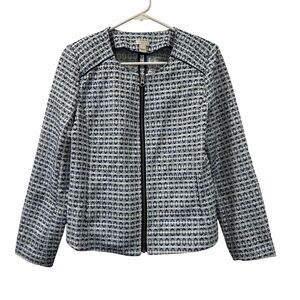 J. Crew Blazer Jacket Blue White Embroidery Jacquard Full Zip Size Small